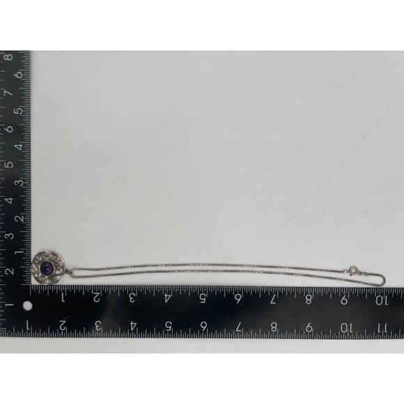 Didac Israel Silver Filigree Pendant Amethyst Cabochon 18” Italian Box Chain Vtg - Picture 10 of 14